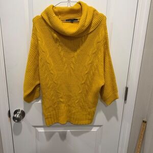 Antonio Melani Womens Cowl Neck 100% Wool Cable Knit Sweater Yellow Size Small